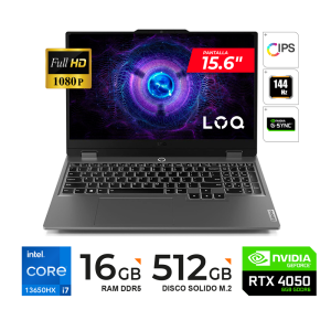 PORTATIL LENOVO LOQ 15IRX9,Ci7-13650HX / 16GB RAM / SSD 512GB / RTX4050-6GB / 15.6"FHDIPS