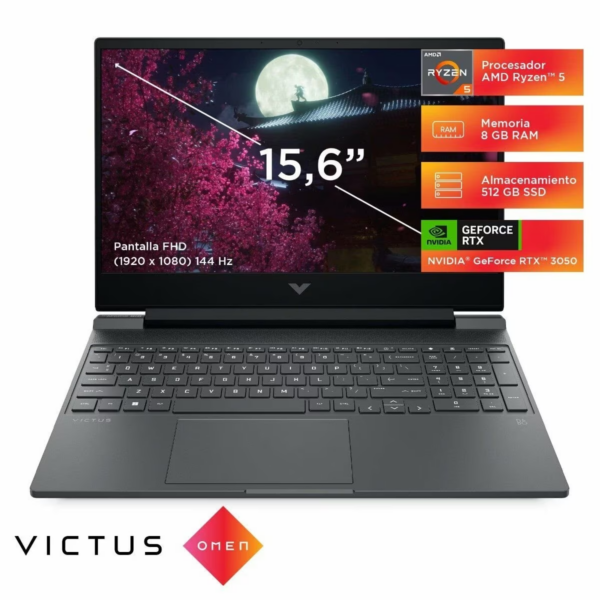 PORTATIL HP Victus Gaming 15-fb2002,Ryzen5-8645HS 5.0GHz/8GBD5/SSD-512GB/RTX3050-6GBD6
