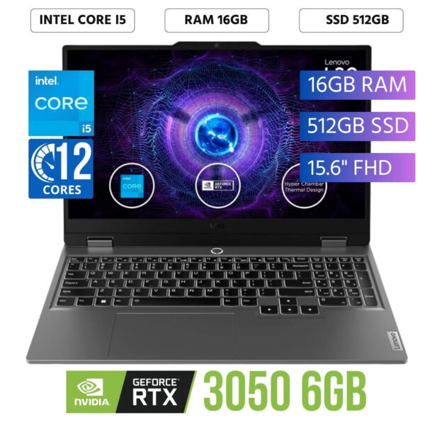 1 PORTATIL LENOVO LOQ 15IAX9, 15.6" FHD IPS, CI5-12450HX 4.4GH, 16GB, SSD 512GB, T.V RTX 3050 6GB